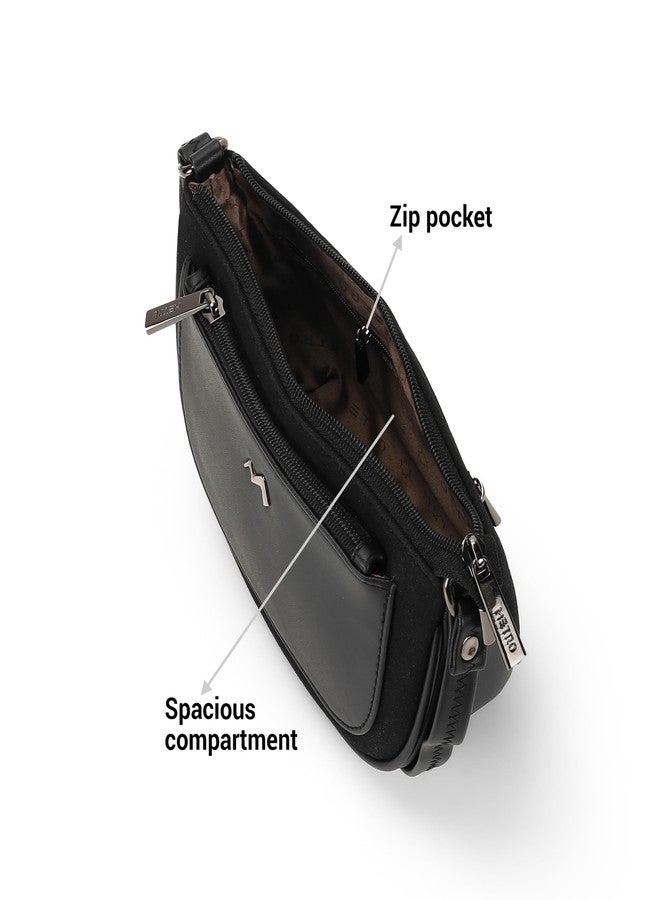 Metro Women Black Casual Suede Soft Body Zipper closure Solid Sling Bag(66-888) - Image 5